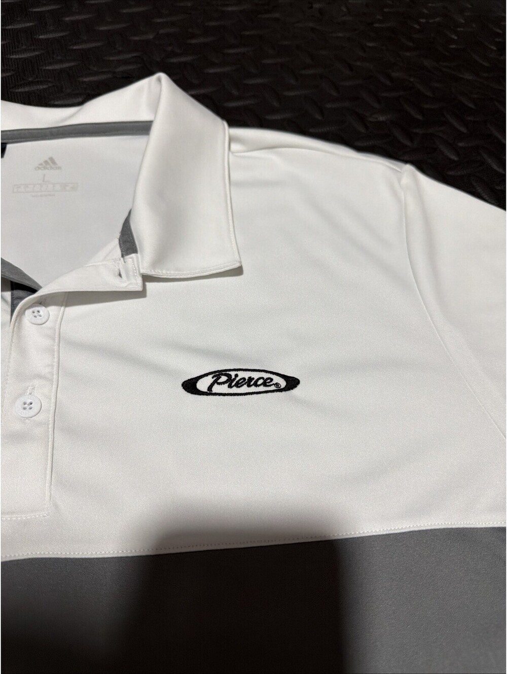 Adidas Golf Polo Shirt Mens Large White Gray Pierce Logo Performance - Picture 4 of 9
